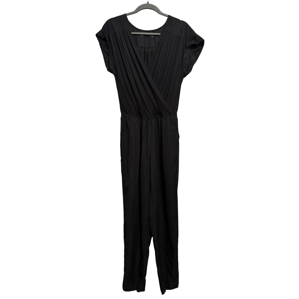 Max Studio Edit Black Surplice Wrap Pleated Jumpsuit Pockets 7T07G43 Small Basic